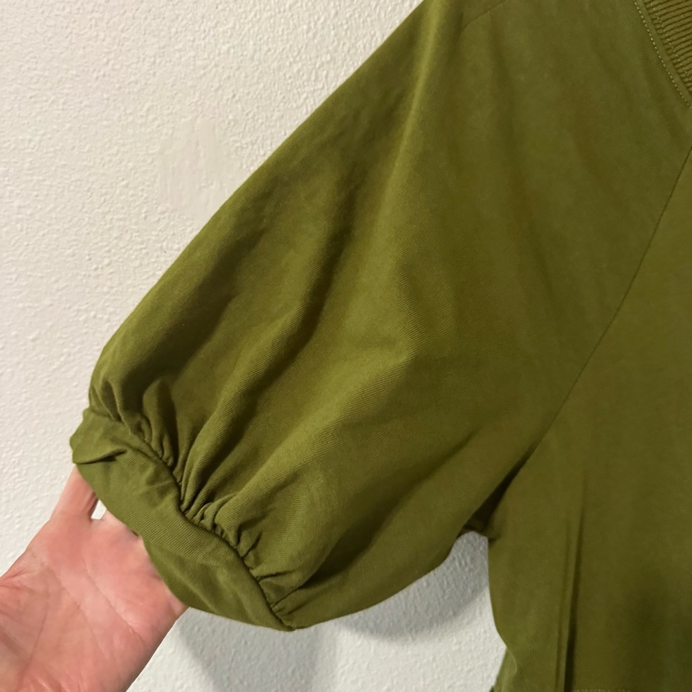 Free People Beach Brentwood Puff Sleeve Maxi Olive Green Cotton Relaxed Fit-S - Picture 5 of 10
